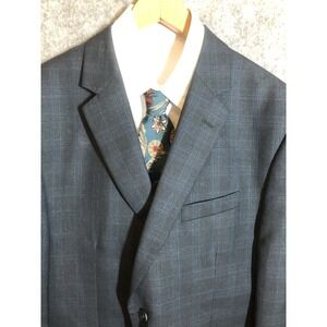 Perry Ellis Portfolio Blazer Mens 48R Blue Gray Modern Fit Suit Jacket Polyester